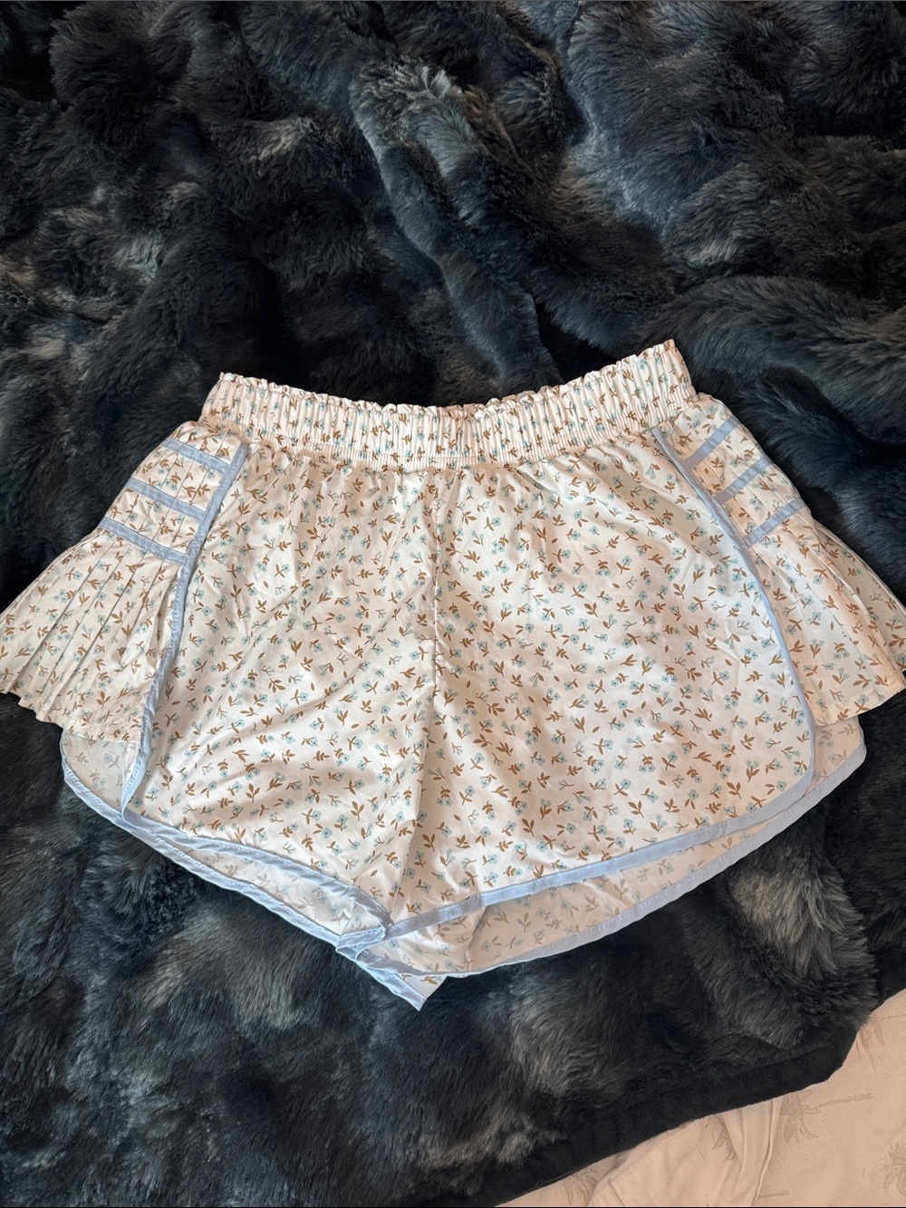 Women’s Light Blue Floral Athletic Shorts with Elastic Waist